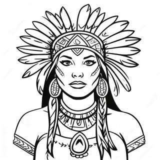 Elegant Native American Woman With Feather Headdress Coloring Page 57925-48163