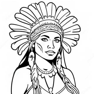 Elegant Native American Woman With Feather Headdress Coloring Page 57925-48164