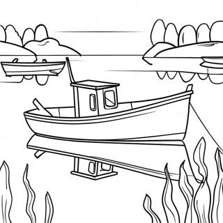 Fishing Boat On A Calm Lake Coloring Page 58865-48890