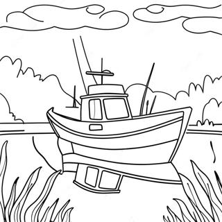 Fishing Boat On A Calm Lake Coloring Page 58865-48891