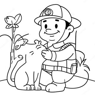 Friendly Firefighter Saving A Cat Coloring Page 592-473