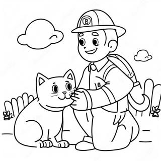 Friendly Firefighter Saving A Cat Coloring Page 592-474