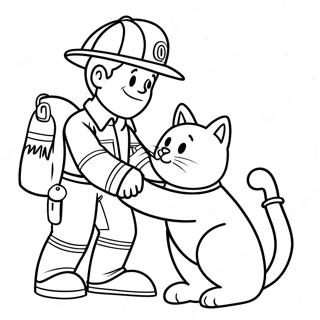 Friendly Firefighter Saving A Cat Coloring Page 592-475