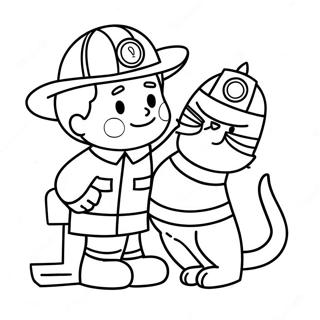 Friendly Firefighter Saving A Cat Coloring Page 592-476