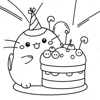 Birthday Pusheen Coloring Pages