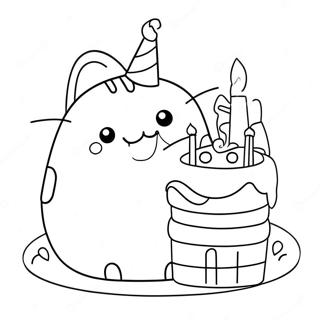 Pusheen With Birthday Cake Coloring Page 59317-49242