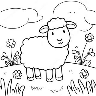 Fluffy Sheep In A Meadow Coloring Page 59507-49395