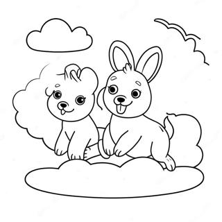 Heavenly Dogs Playing In The Clouds Coloring Page 59737-49577