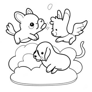 Heavenly Dogs Playing In The Clouds Coloring Page 59737-49579