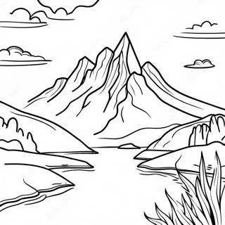 Landscape Grayscale Mountain Scene Coloring Page 59956-49755