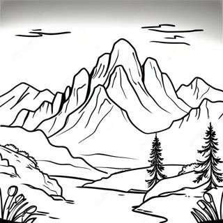 Landscape Grayscale Mountain Scene Coloring Page 59956-49756