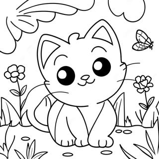 Playful Kitten In A Garden Coloring Page 60197-49949