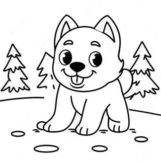 Cute Sled Dog Puppy Playing In Snow Coloring Page 60497-50186