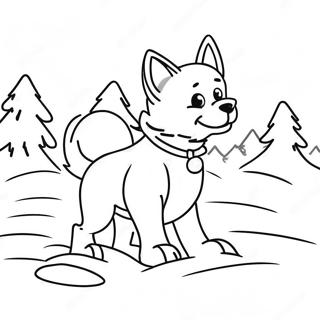 Cute Sled Dog Puppy Playing In Snow Coloring Page 60497-50187