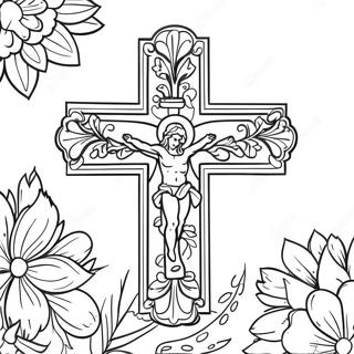 Cross With Colorful Flowers Coloring Page 60556-50234