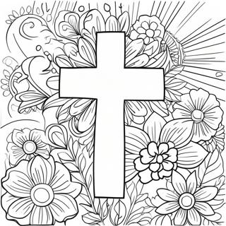 Cross With Colorful Flowers Coloring Page 60556-50235