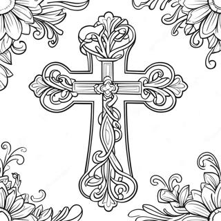 Decorative Cross With Vines Coloring Page 60557-50237