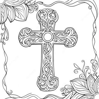 Decorative Cross With Vines Coloring Page 60557-50239