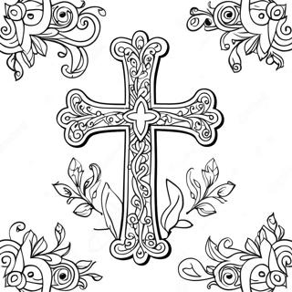 Decorative Cross With Vines Coloring Page 60557-50240