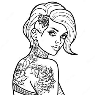 Rebellious Girl With Tattoos Coloring Page 6055-4838