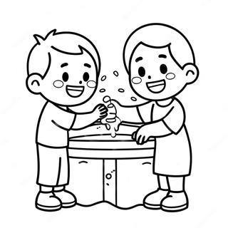 Happy Children Washing Hands Coloring Page 60617-50288