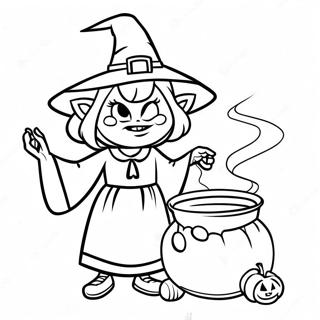 Creepy Witch With Cauldron Coloring Page 60987-50574