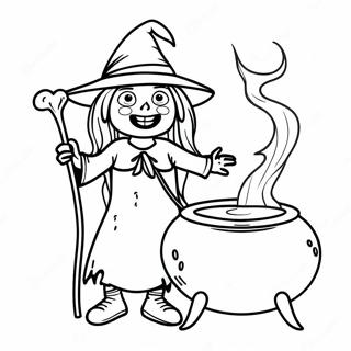 Creepy Witch With Cauldron Coloring Page 60987-50575