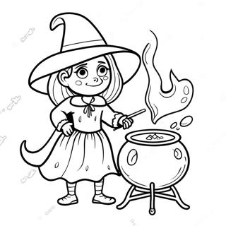 Creepy Witch With Cauldron Coloring Page 60987-50576