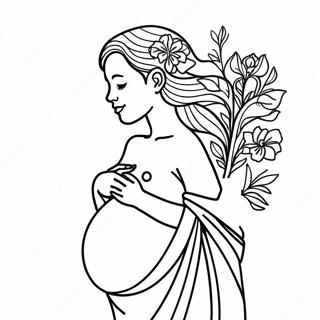 Elegant Pregnant Woman With Flowers Coloring Page 61117-50674