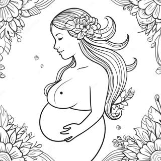 Elegant Pregnant Woman With Flowers Coloring Page 61117-50675