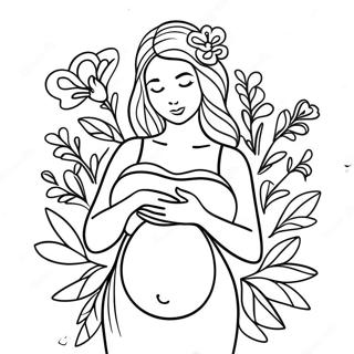 Elegant Pregnant Woman With Flowers Coloring Page 61117-50676