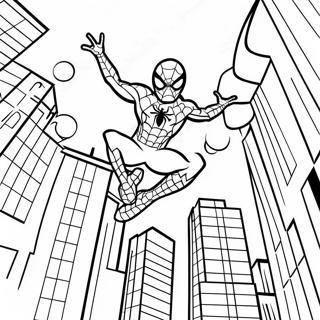 Spiderman Swinging Through The City Coloring Page 61307-50833