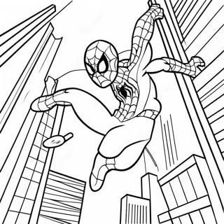 Spiderman Swinging Through The City Coloring Page 61307-50834