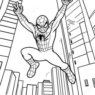 Spiderman Swinging Through The City Coloring Page 61307-50836