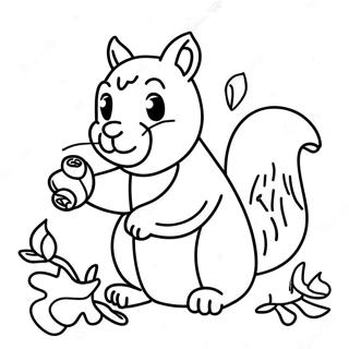 Cute Squirrel Gathering Acorns Coloring Page 61337-50861