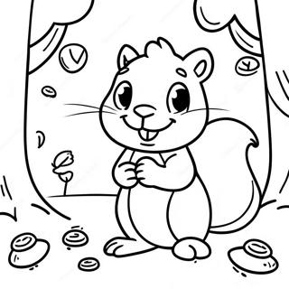 Cute Squirrel Gathering Acorns Coloring Page 61337-50862