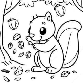 Cute Squirrel Gathering Acorns Coloring Page 61337-50864