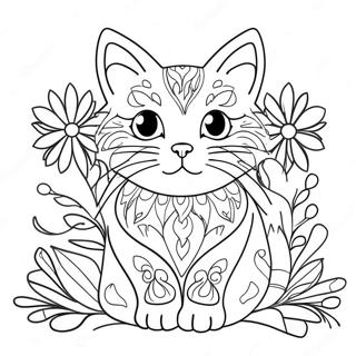 Cat With Colorful Flowers Coloring Page 61576-51038