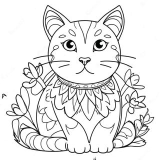 Cat With Colorful Flowers Coloring Page 61576-51039