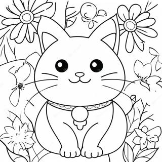 Cat With Colorful Flowers Coloring Page 61576-51040