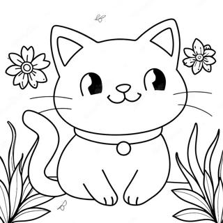 Playful Cat Surrounded By Blooming Flowers Coloring Page 61577-51045