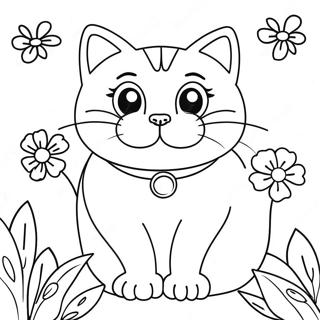 Playful Cat Surrounded By Blooming Flowers Coloring Page 61577-51046