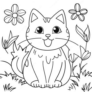 Playful Cat Surrounded By Blooming Flowers Coloring Page 61577-51048