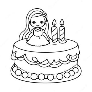 Cute Barbie Birthday Cake Coloring Page 62248-51565