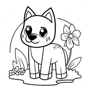 Cute Minecraft Wolf With Flowers Coloring Page 62498-51770