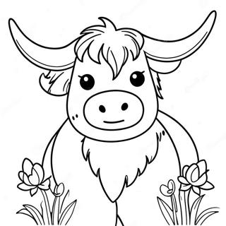 Cute Highland Cow With Flowers Coloring Page 62608-51854