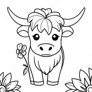 Cute Highland Cow With Flowers Coloring Page 62608-51855