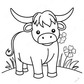 Cute Highland Cow With Flowers Coloring Page 62608-51856