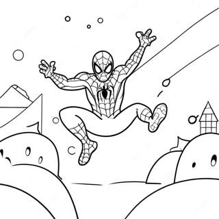 Festive Spiderman Swinging Through Snow Coloring Page 62708-51940