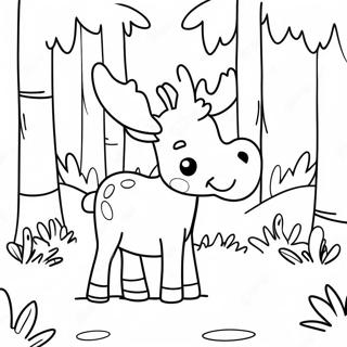 Cute Moose In A Forest Coloring Page 6275-5013